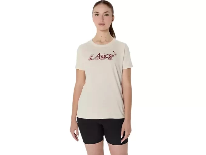 ASICS KURZARM-T-SHIRT MIT BLUMENSLOGAN FÜR DAMEN ASICS KURZARM-T-SHIRT MIT BLUMENSLOGAN FÜR DAMEN