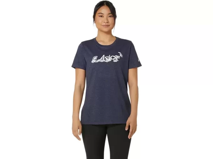 ASICS KURZARM-T-SHIRT MIT BLUMENSLOGAN FÜR DAMEN ASICS KURZARM-T-SHIRT MIT BLUMENSLOGAN FÜR DAMEN