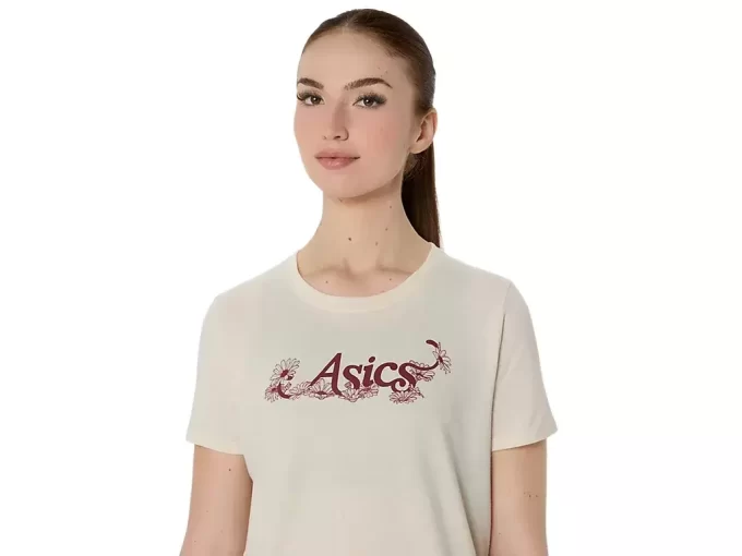 ASICS KURZARM-T-SHIRT MIT BLUMENSLOGAN FÜR DAMEN ASICS KURZARM-T-SHIRT MIT BLUMENSLOGAN FÜR DAMEN