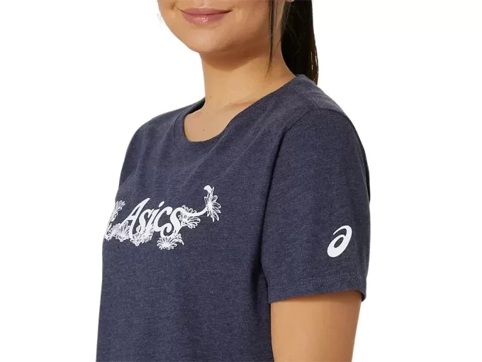 ASICS KURZARM-T-SHIRT MIT BLUMENSLOGAN FÜR DAMEN ASICS KURZARM-T-SHIRT MIT BLUMENSLOGAN FÜR DAMEN