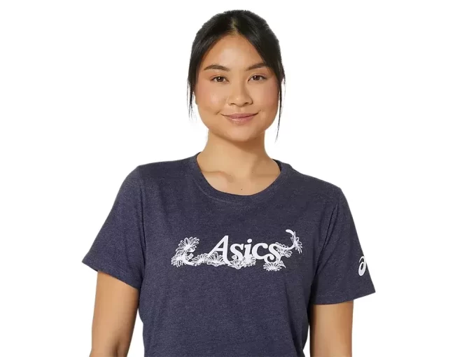 ASICS KURZARM-T-SHIRT MIT BLUMENSLOGAN FÜR DAMEN ASICS KURZARM-T-SHIRT MIT BLUMENSLOGAN FÜR DAMEN