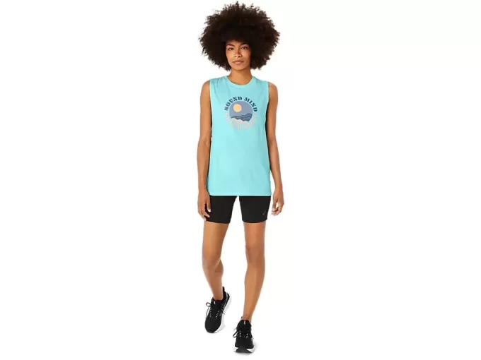 ASICS MUSCLE T-SHIRT MIT SLOGAN „SUN IN THE SKY“ FÜR DAMEN