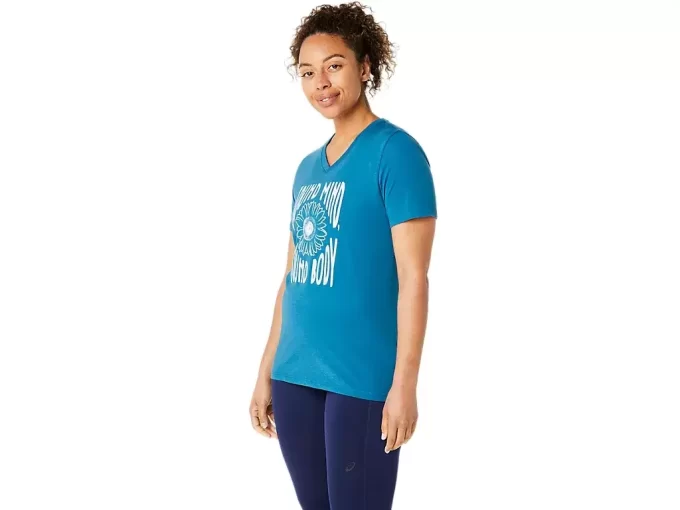 V-Ausschnitt mit Sonnenblumen-Slogan für Damen